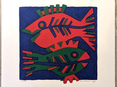 Kunst - Maya Wildevuur - Zeefdruk van 2 vissen 1998