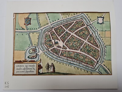 Cartografie - Gelria plattegrond van het Duitse Geldern Kopergravure
