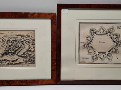 Cartografie - Lot met 2 Vesting plattegrond kopergravures Grolla (Groenloo) 1621/ 1732