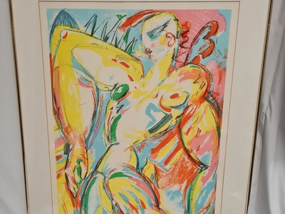 Kunst: Paul de Lussanet, Kleurenlitho, Compositie van een vrouw, 1986