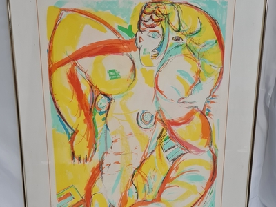 Kunst: Paul de Lussanet, zeefdruk , Naakt in geel, 1986