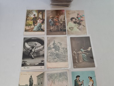 Prentbriefkaarten: Spoorwegen-Muziek - Militair en Film. Lot met 150 diverse kaarten, 1920/ 1970